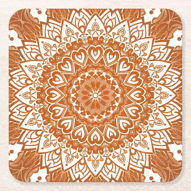 Dessous De Verre Carré Boho Eclectique Tibétain Inspiré Orange Mandala (Devant)