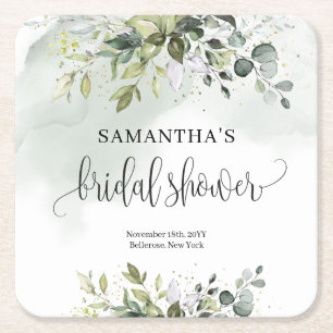 Dessous De Verre Carré Boho Eucalyptus branches de verdure or Bridal