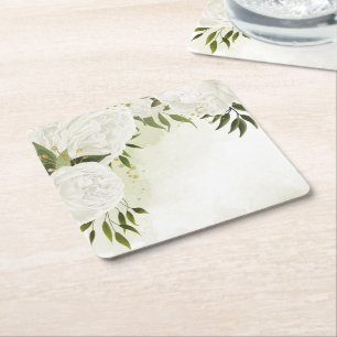 Dessous De Verre Carré Boho fleurs blanches vert feuille botanique