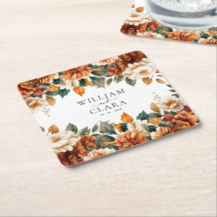 Dessous De Verre Carré Boho Floral Terracotta Aquarelle Mariage