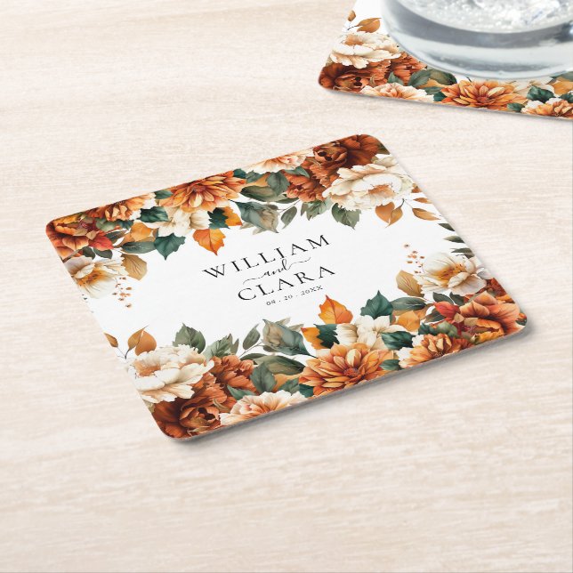 Dessous De Verre Carré Boho Floral Terracotta Aquarelle Mariage (Incliné)