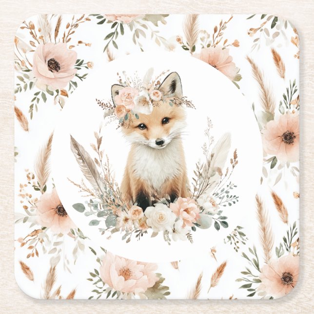 Dessous De Verre Carré Boho Fox Girl Woodland Party (Devant)