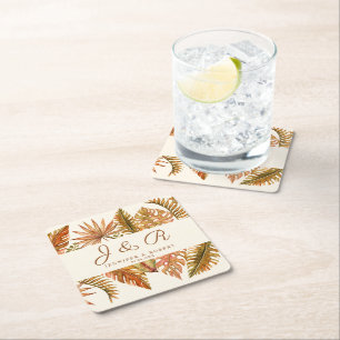 Dessous De Verre Carré Boho Rustique Autumn Foliage Monogram Mariage