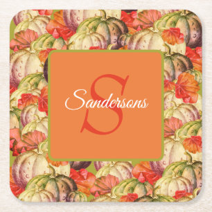 Dessous De Verre Carré Boho Thanksgiving Décor Citrouille aquarelle