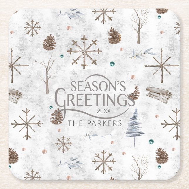 Dessous De Verre Carré Boho Twigs & Pinecone Christmas ID986 (Devant)