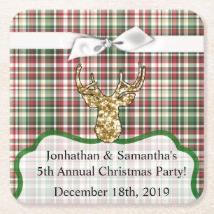 Dessous De Verre Carré Boire Crêpes Parties scintillant Or Reindeer Plaid