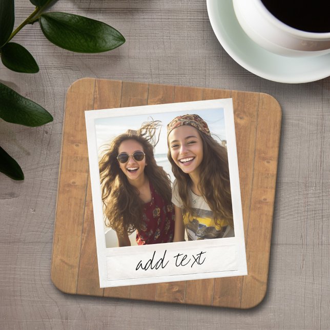 Dessous De Verre Carré Bois rustique avec cadre photo Carré (Personalized coaster with 4 photos and text)