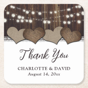 Dessous De Verre Carré Bois rustique éclaire Merci Mariage