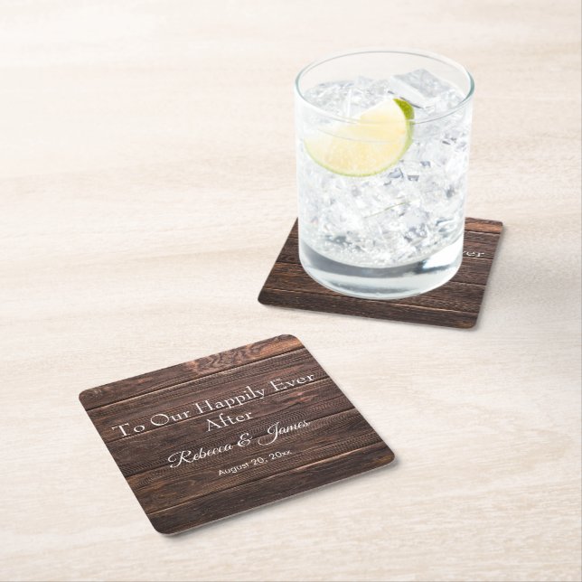 Dessous De Verre Carré Bois rustique unique avec bonheur (En situation)