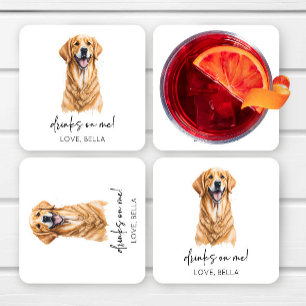 Dessous De Verre Carré Bois Sur Moi ! Golden Retriever chien animal Maria