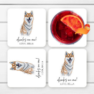 Dessous De Verre Carré Bois Sur Moi ! Shiba Inu Chien Mariage animal