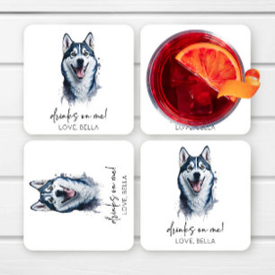 Dessous De Verre Carré Bois Sur Moi ! Sibérie Husky Chien Mariage animal 