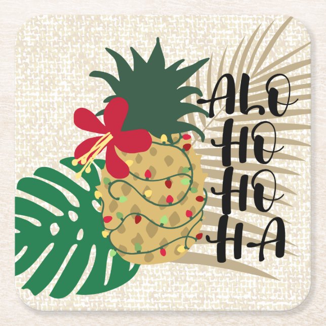 Dessous De Verre Carré Boisson à ananas tropicale hawaïenne ALO-HO-HA (Devant)