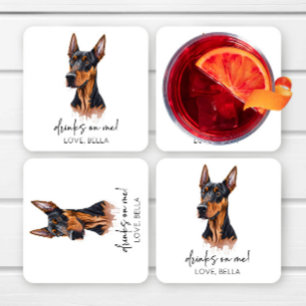 Dessous De Verre Carré Boissons Offertes ! Mariage de Chien Dobermann