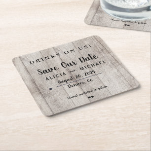 Dessous De Verre Carré Boissons sur nous mariage rustique simple enregist