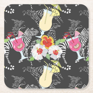 Dessous De Verre Carré Boissons Tropicales Avec Animaux