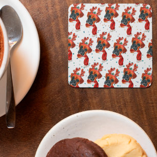 Dessous De Verre Carré Boîte à Mignardise Chien Boxer avec Bois de Renne 