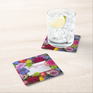 Dessous De Verre Carré Boîte de texte personnalisée de roses encadrées fl
