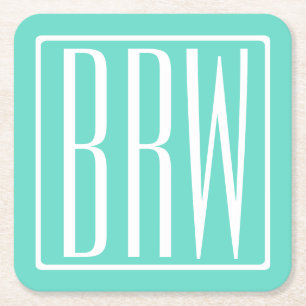 Dessous De Verre Carré Bold Modern   White on aqua