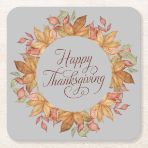 Dessous De Verre Carré Bon thanksgiving aquarelle Feuilles d'automne
