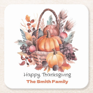 Dessous De Verre Carré Bon thanksgiving aquarelle Nom de famille