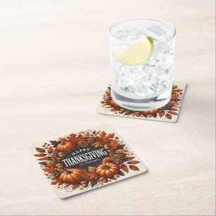 Dessous De Verre Carré Bon thanksgiving Citrouille Automne Feuilles Wreat