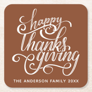 Dessous De Verre Carré Bon thanksgiving de script moderne personnalisé