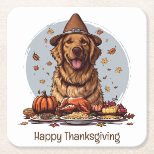 Dessous De Verre Carré Bon thanksgiving Golden Retriever Chien