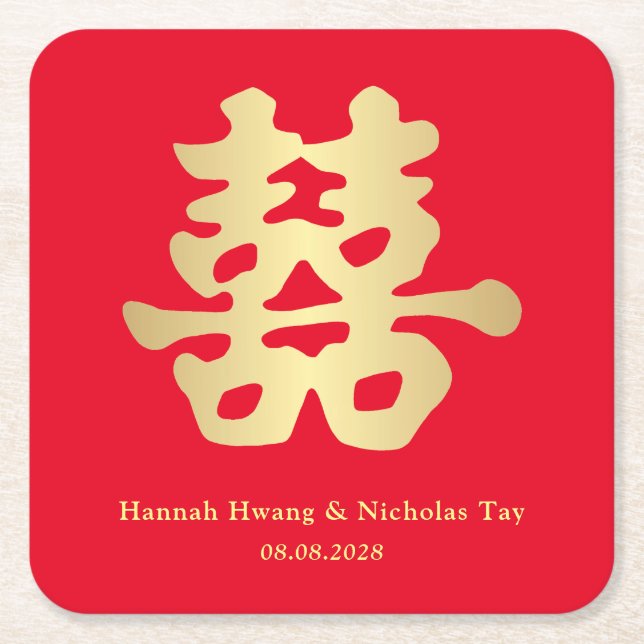 Dessous De Verre Carré Bonheur double | Mariage chinois (Devant)