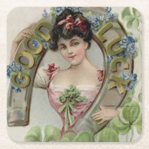 Dessous De Verre Carré Bonne Chance - Carte vintage de la Saint-Patrick