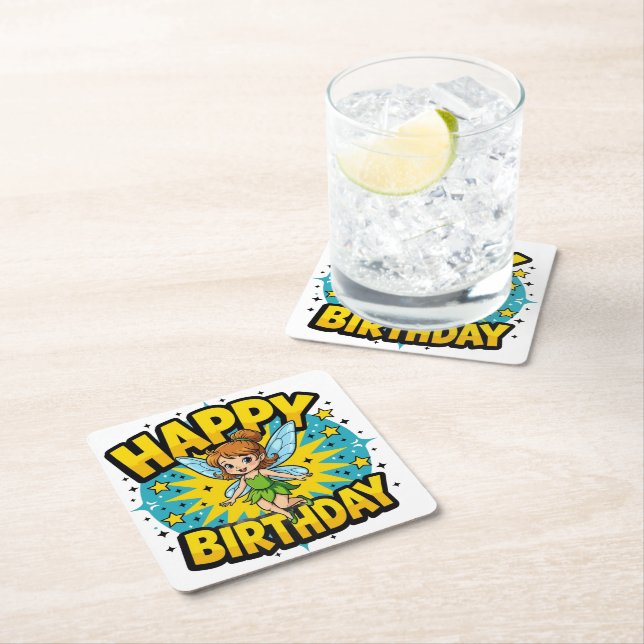 Dessous De Verre Carré Bonne fête d'anniversaire (En situation)