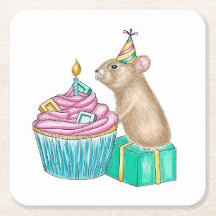 Dessous De Verre Carré Bonne fête d'anniversaire Pika Cupcake