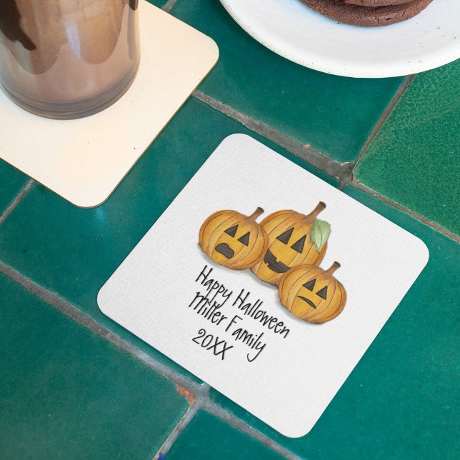 Dessous De Verre Carré Bonne Halloween Cute Citrouille Custom (Happy Halloween Pumpkins coaster)