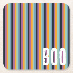 Dessous De Verre Carré Boo ! Bandes d'Halloween orange et violet
