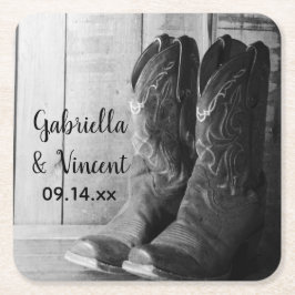 Dessous De Verre Carré Boots rustiques Cowboy Pays Mariage occidental