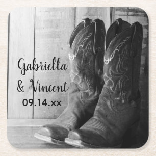 Dessous De Verre Carré Boots rustiques Cowboy Pays Mariage occidental