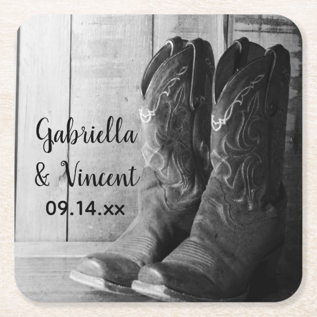 Dessous De Verre Carré Boots rustiques Cowboy Pays Mariage occidental (Devant)