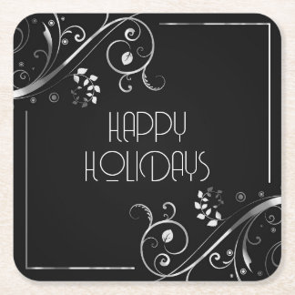 Dessous De Verre Carré Bordure Florale Métallique Joyeuses Fêtes