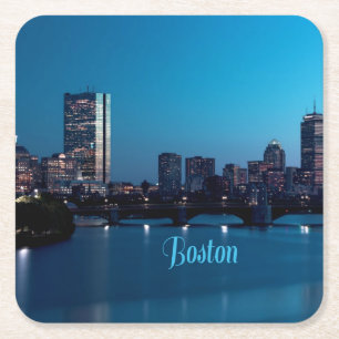 Dessous De Verre Carré Boston Massachusetts City Skyline
