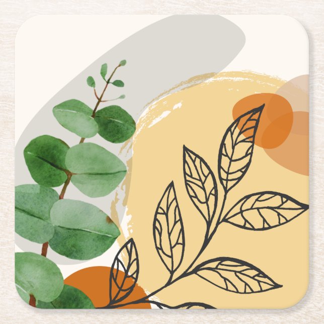Dessous De Verre Carré Botanique Boho Green Orange (Devant)