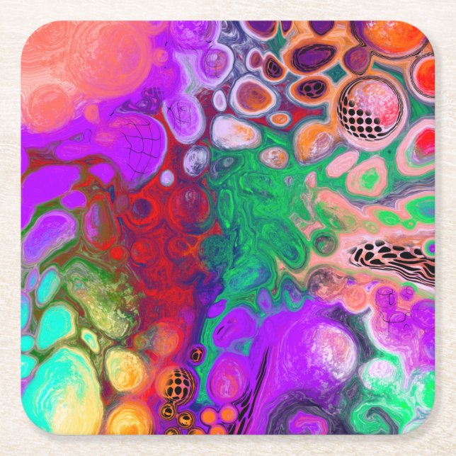 Dessous De Verre Carré Bouffée de couleurs Digital Fluid Art (Devant)
