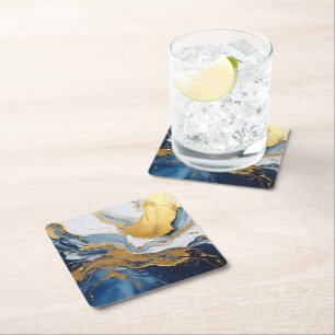 Dessous De Verre Carré Bouffée en or et bleu