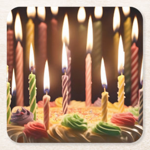 Dessous De Verre Carré Bougies D'Anniversaire Sur Un Gâteau D'Anniversair