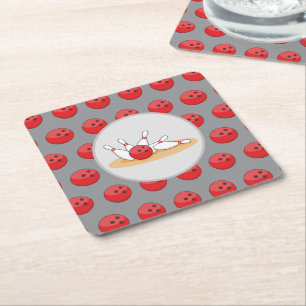 Dessous De Verre Carré Boule de bowling frappant les quilles avec motif d