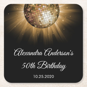 Dessous De Verre Carré Boule Disco Gold 50th Birthday Party