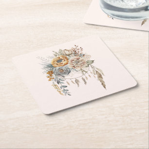 Dessous De Verre Carré Bouquet de fleurs Boho et Dreamcatcher