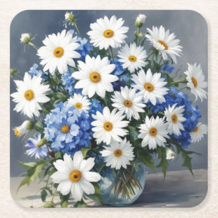 Dessous De Verre Carré Bouquet de fleurs Élégantes Daisies Aquarelle