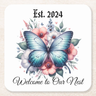 Dessous De Verre Carré Bouquet de fleurs papillon vibrant Art-96283