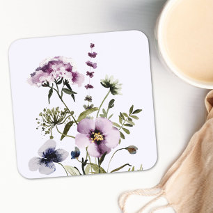 Dessous De Verre Carré Bouquet de fleurs sauvages violettes aquarelle flo