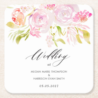 Dessous De Verre Carré Bouquet de rose aquarelle